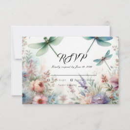 Dragonflies and Pastel Florals Wedding 出欠カード