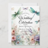 Dragonflies and Pastel Florals Wedding 招待状 (正面)