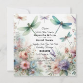 Dragonflies and Pastel Florals Wedding 招待状 (正面)