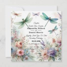 Dragonflies and Pastel Florals Wedding 招待状