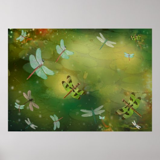 Dragonflies and Water Lillies Artwork ポスター (正面)