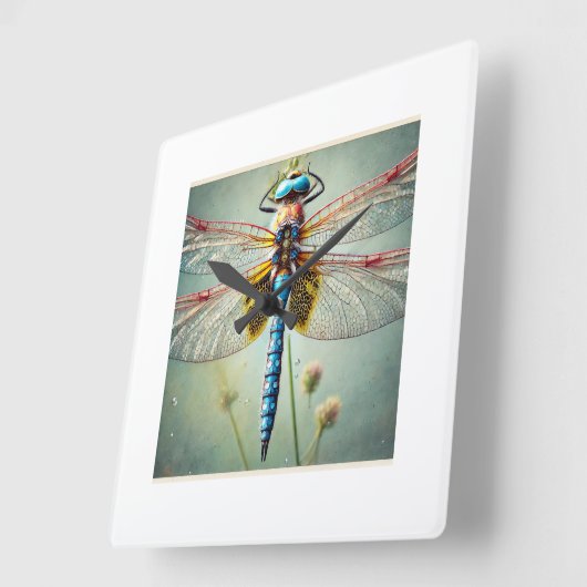 Dragonfly 260924IREF213 - Watercolor スクエア壁時計 (傾斜)