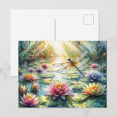 Dragonfly Above Pond Watercolor ポストカード (正面/裏面)