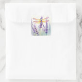 Dragonfly And Lavender Blooms スクエアシール (バッグ)