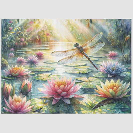 Dragonfly and Lotus Pond Watercolor Tissue Paper 薄葉紙 (正面)