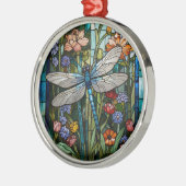 Dragonfly boho floral botanical stain glass メタルオーナメント (左)