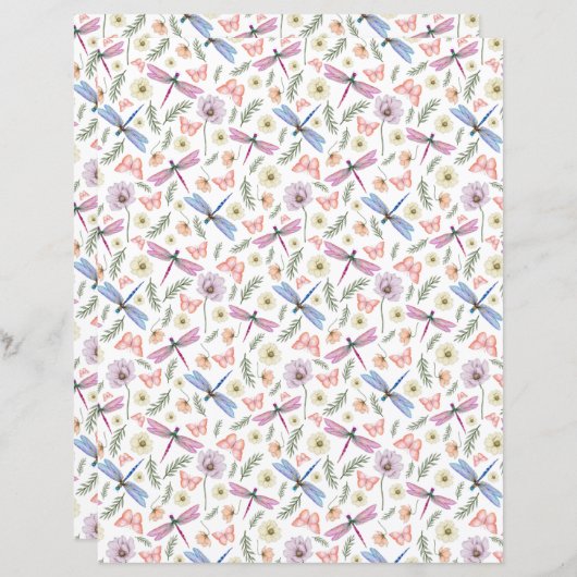 Dragonfly & Butterfly Scrapbook Paper (正面/裏面)