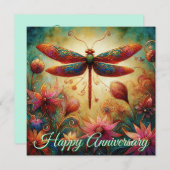 Dragonfly Floral Personalized Anniversary Card (正面/裏面)