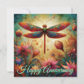 Dragonfly Floral Personalized Anniversary Card (正面)