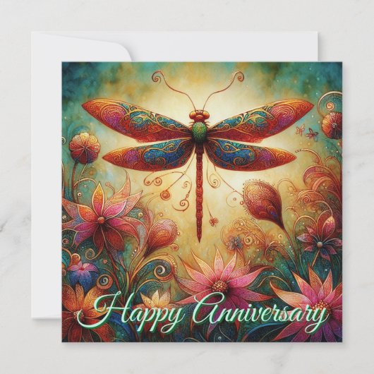Dragonfly Floral Personalized Anniversary Card (正面)