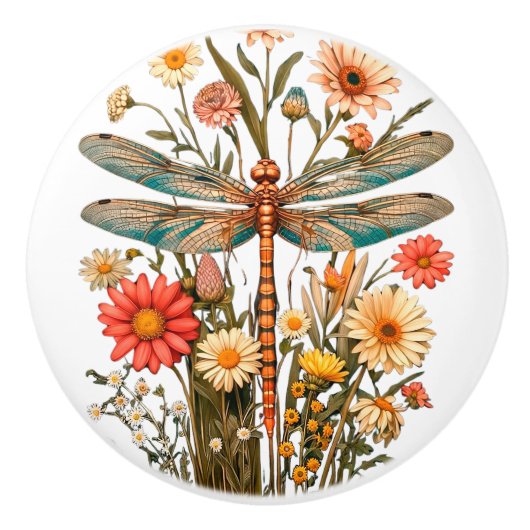 Dragonfly & Flowers Ceramic Knob セラミックノブ (正面)