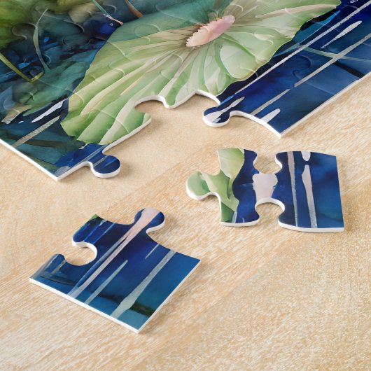 Dragonfly flying through pink water lilies ジグソーパズル (側面)