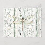 Dragonfly Green White Chic Floral Thinking of You ポストカード (正面)