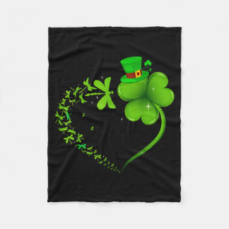 Dragonfly Irish Shamrock Heart Happy St Patrick's  フリースブランケット