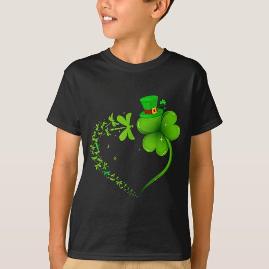 Dragonfly Irish Shamrock Heart Happy St Patrick's  Tシャツ (正面)