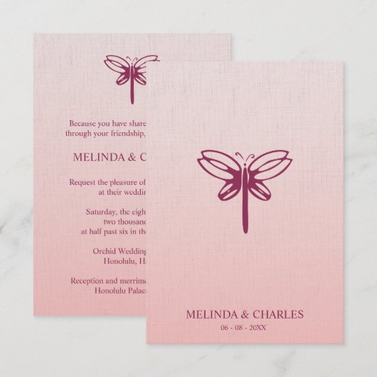 Dragonfly Logo in Burgundy on Gradient for Wedding (正面/裏面)