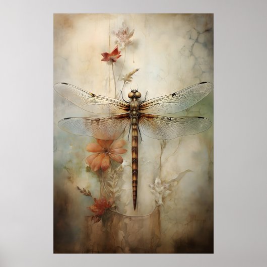 Dragonfly On A Flower Print, Seascape Printable ポスター (正面)