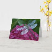 Dragonfly On Pink Flowers カード (黄色い花)