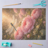Dragonfly Over Pink Peonies Spring Garden  薄葉紙 (クラフト)