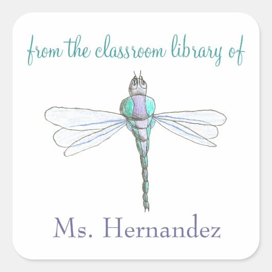 Dragonfly personalized teacher bookplate スクエアシール (正面)