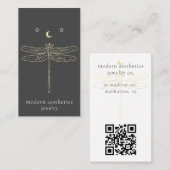 Dragonfly QR Code Gray Earring Display Card 名刺 (正面/裏面)