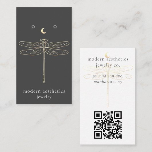 Dragonfly QR Code Gray Earring Display Card 名刺 (正面/裏面)
