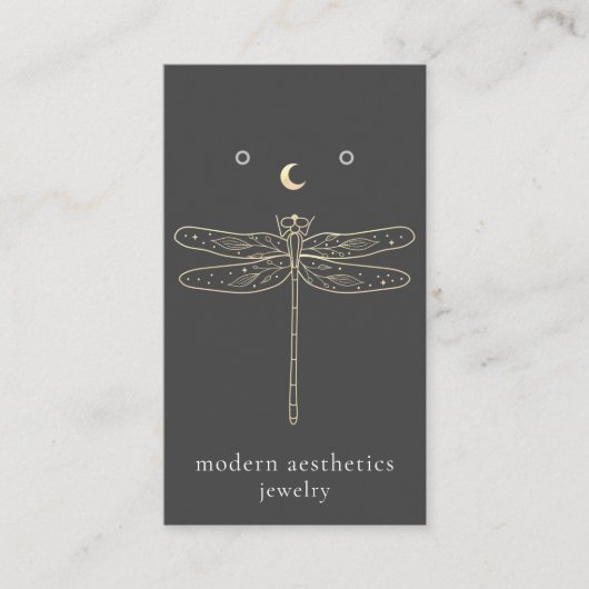 Dragonfly QR Code Gray Earring Display Card 名刺 (正面)