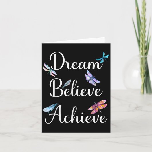 Dragonfly Quote Dream Believe Achieve Motivational カード (正面)