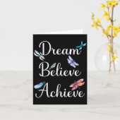 Dragonfly Quote Dream Believe Achieve Motivational カード (黄色い花)