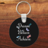 Dragonfly Quote Dream Believe Achieve Motivational キーホルダー (正面)