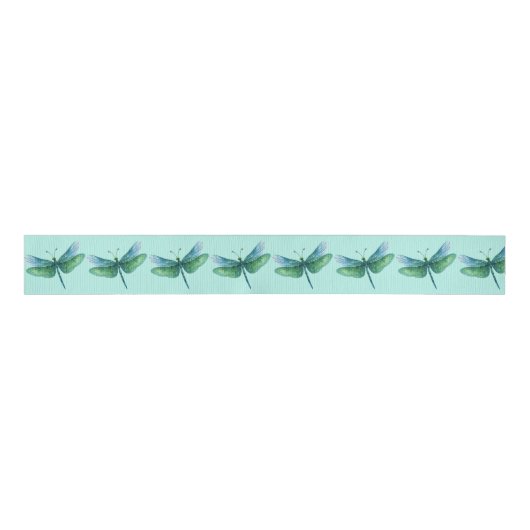 Dragonfly ribbon Blue Green spring colors グログランリボン (正面)