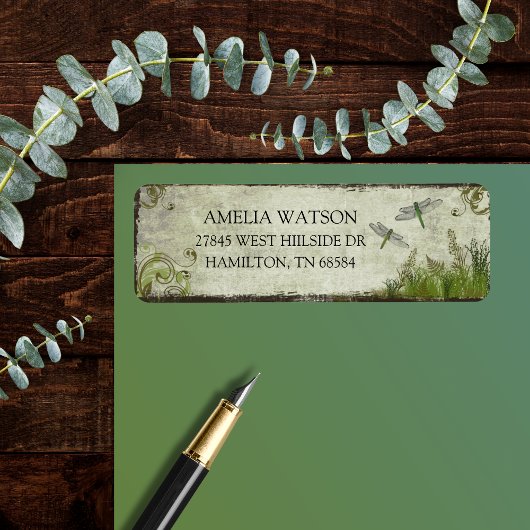 Dragonfly Rustic Botanical Return Address Labels ラベル