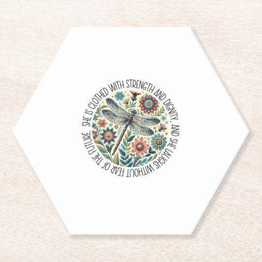 Dragonfly She Is Clothed With Strength & Dignity T ペーパーコースター (正面)
