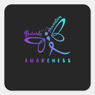Dragonfly Suicide Prevention Aware Teal Ribbon スクエアシール