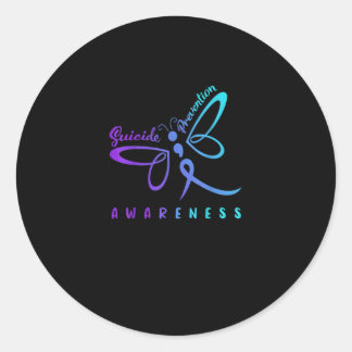 Dragonfly Suicide Prevention Aware Teal Ribbon ラウンドシール