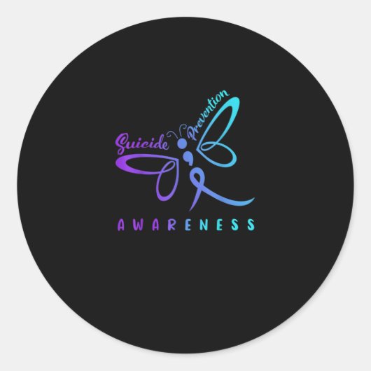 Dragonfly Suicide Prevention Aware Teal Ribbon ラウンドシール (正面)