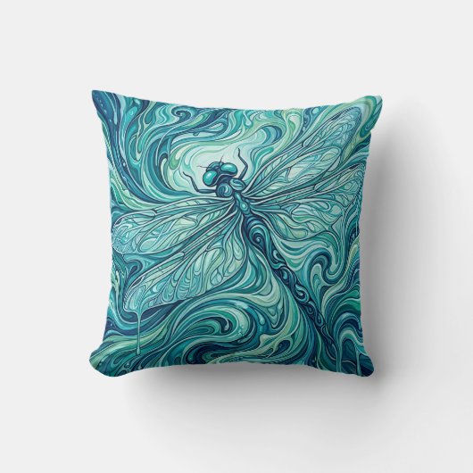 Dragonfly Throw Pillow – Ocean Blue Melt クッション (正面)