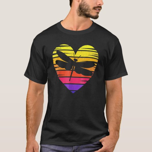 Dragonfly Vintage Heart Animal Men Women Tシャツ (正面)