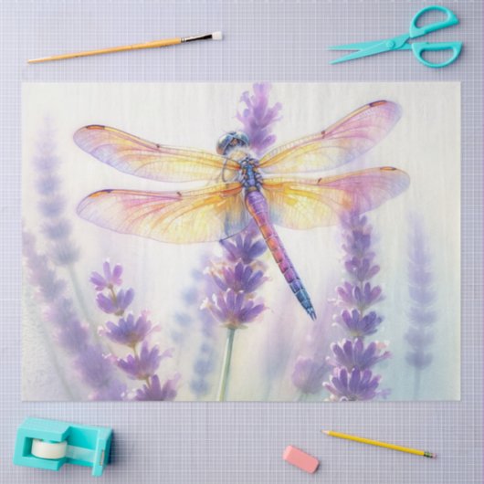 Dragonfly With Lavender Flowers  薄葉紙 (クラフト)