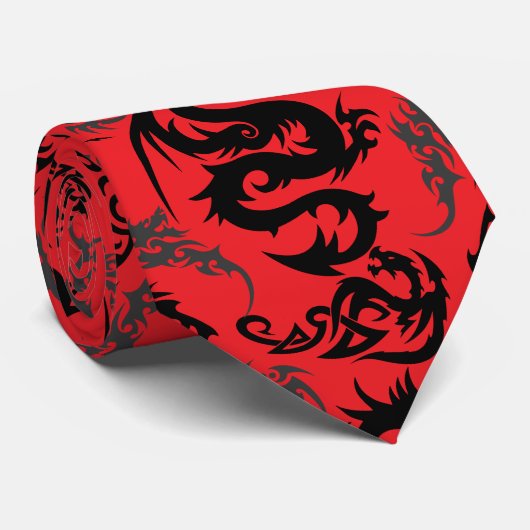 Dragons outline pattern 05.b.DOLP01. Red BG ネクタイ (ロール)