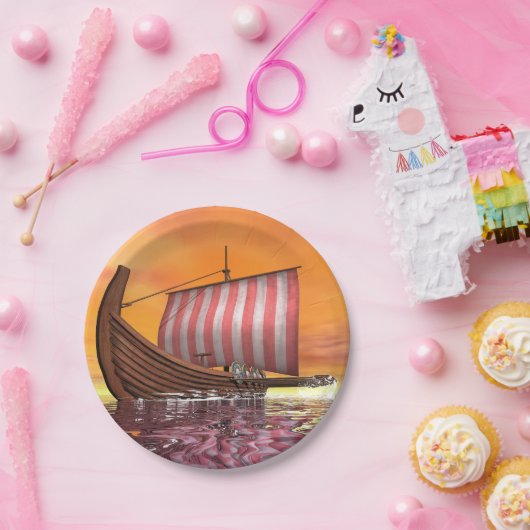 Drakkarまたはバイキングの船- 3Dは描写します ペーパープレート (パーティー)