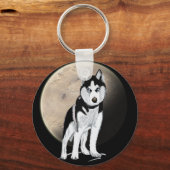Dramatic Black and White Husky against Full Moon キーホルダー (正面)