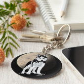 Dramatic Black and White Husky against Full Moon キーホルダー (側面)