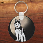 Dramatic Black and White Husky against Full Moon キーホルダー (裏面)