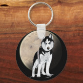 Dramatic Black and White Husky against Full Moon キーホルダー (正面)