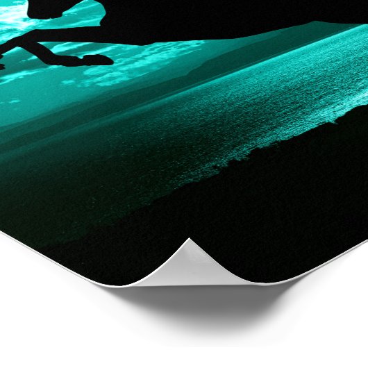Dramatic Black Horse Teal Sky Peaceful ポスター (角)