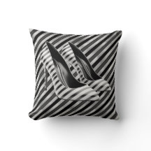Dramatic Black Stripe Shoe Throw Pillow