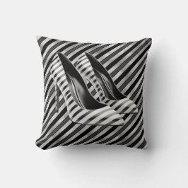 Dramatic Black Stripe Shoe Throw Pillow クッション