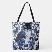 Dramatic Blue Art Deco Cat Large Shoulder Tote トートバッグ (正面)