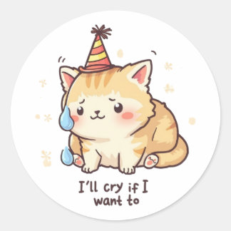 Dramatic Cat Crying Party Sticker - Relatable Humo ラウンドシール